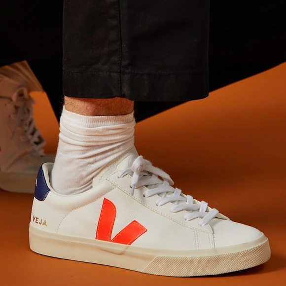 Veja “Campo Leather White/Orange Fluo” Sneakers Men’s  Size 9/ Women’s 11 EUC! - Picture 1 of 11